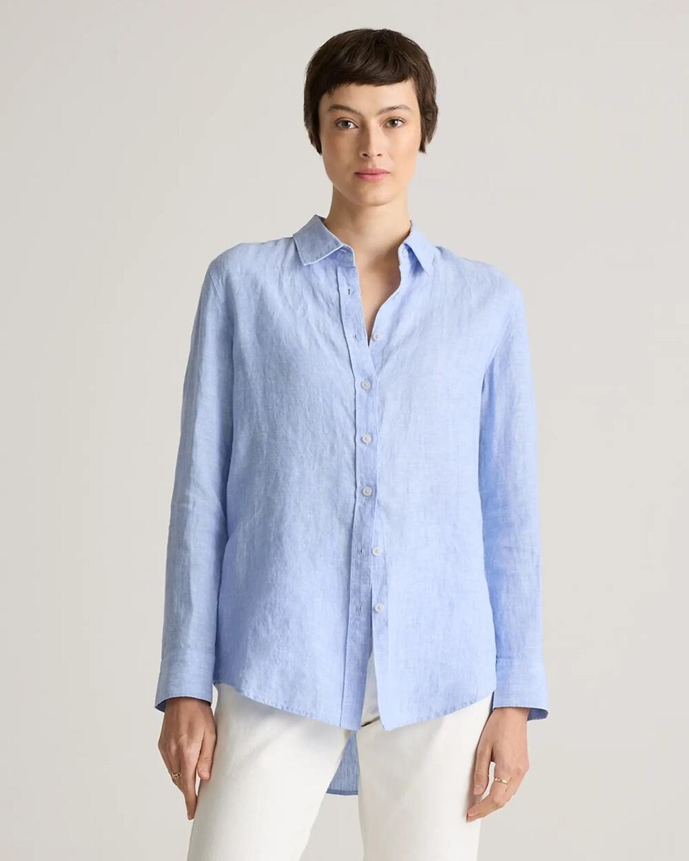 Quince European Linen French Blue Long Sleeve Top Large